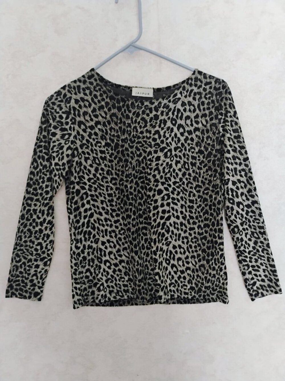 Jaipur Leopard Print Long Sleeve Knit Blouse Medium